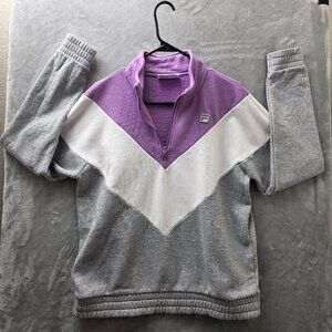 FILA Women’s Tri-Color 1/4 Zip Pullover Sweatshirt Gray Purple White Size Large‎